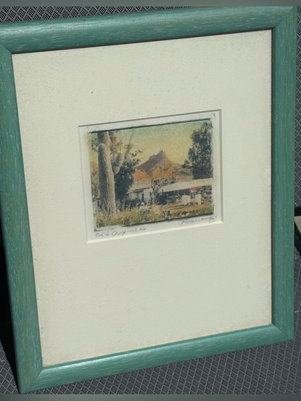 Vintage Signed Etching “Ed’s Camp AZ 66” Route 66 Art Framed Santa Fe Gallery